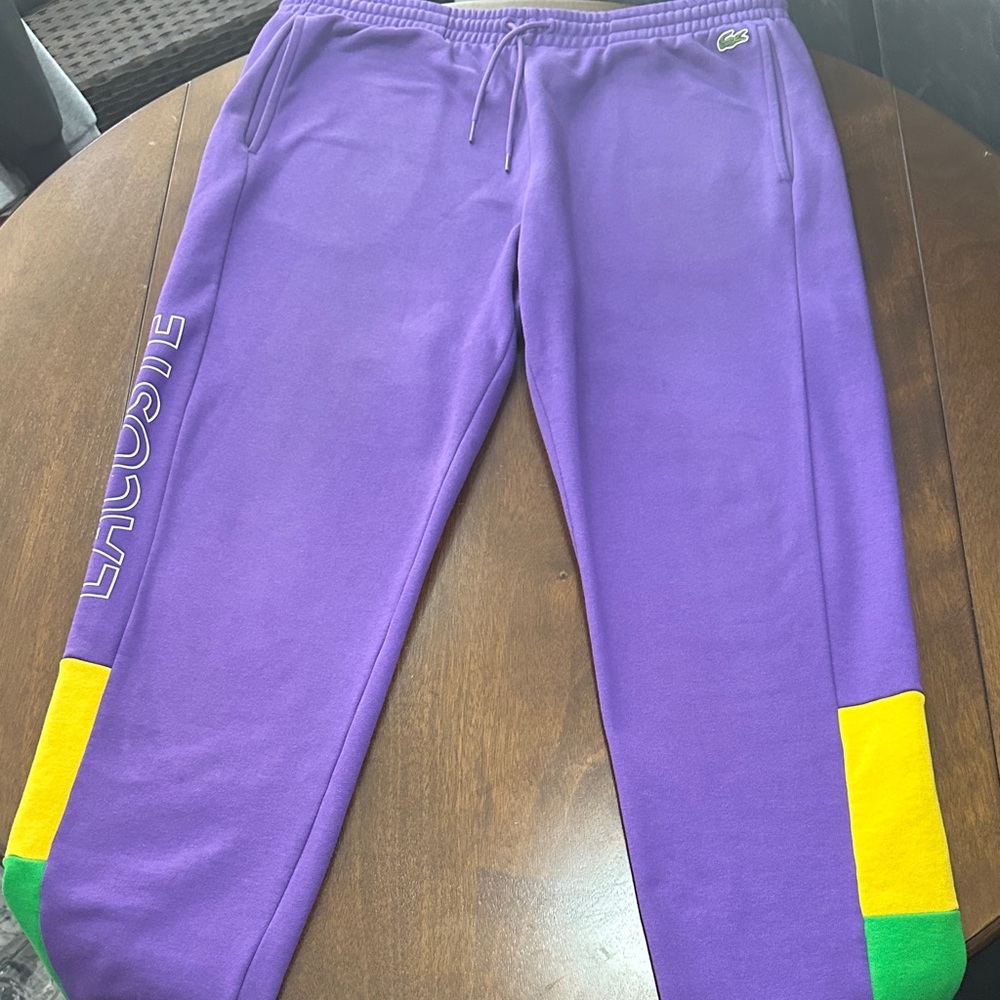 Lacoste Joggers in Purple with Yellow and Green Details